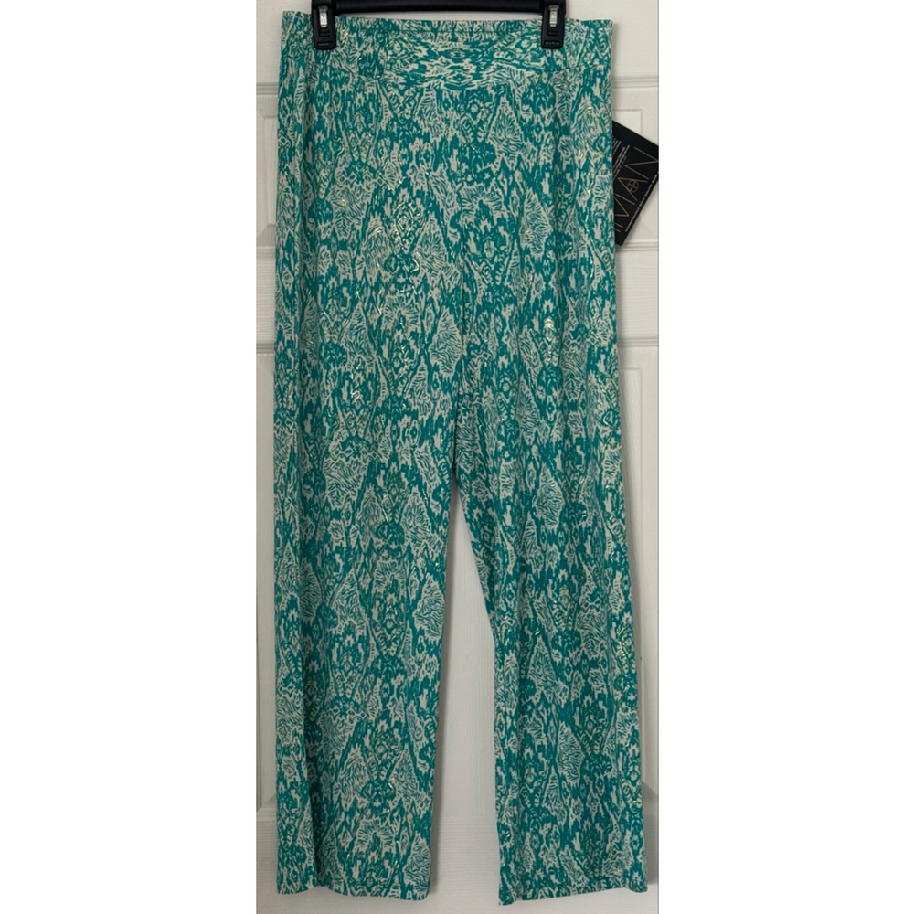 Women's IMAN Teal Beige Patterned Pants L